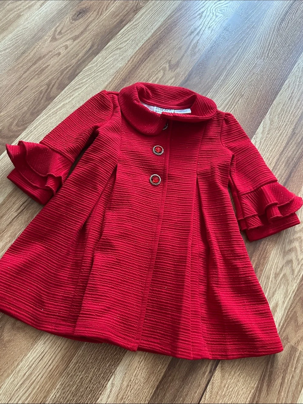 Red Girls' Dress Coat with Ruffle Sleeves